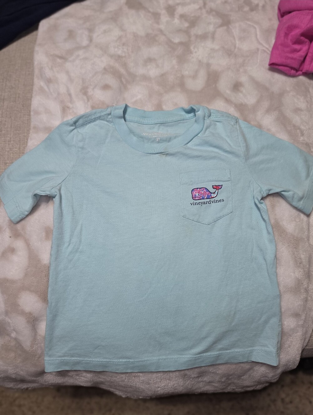 Vineyard Vines Kids Light Aqua Pocket Tee with Whale Patch